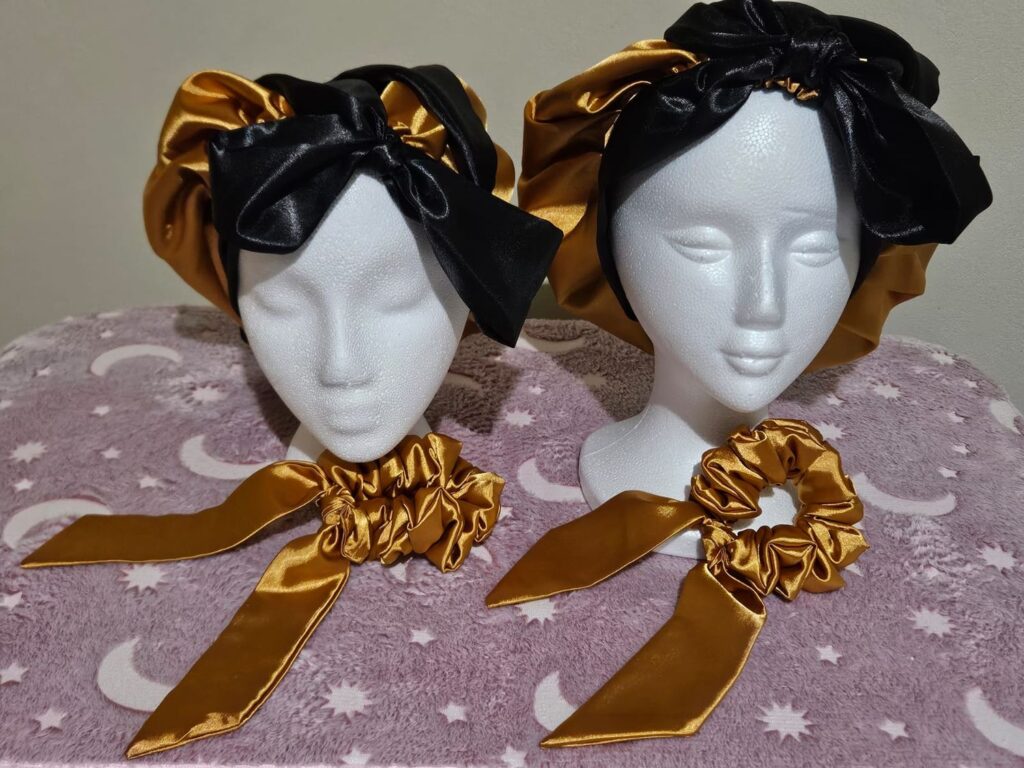 honey gold scrunchies with bonnets