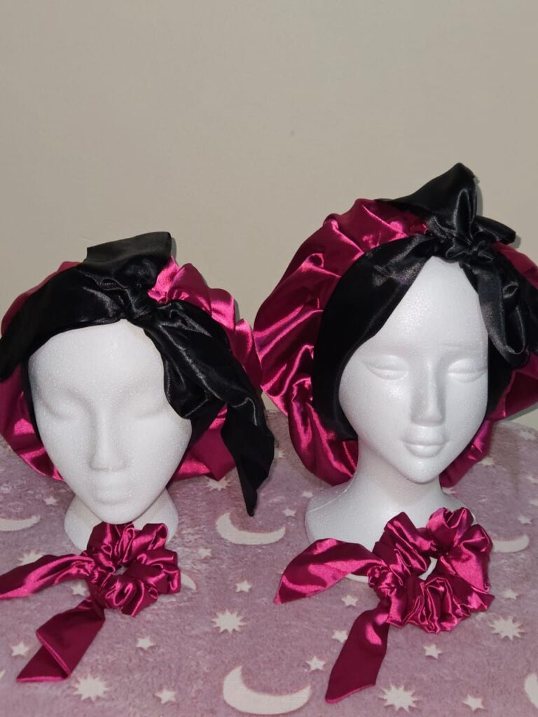 cherry blossom pink scrunchie with bonnet